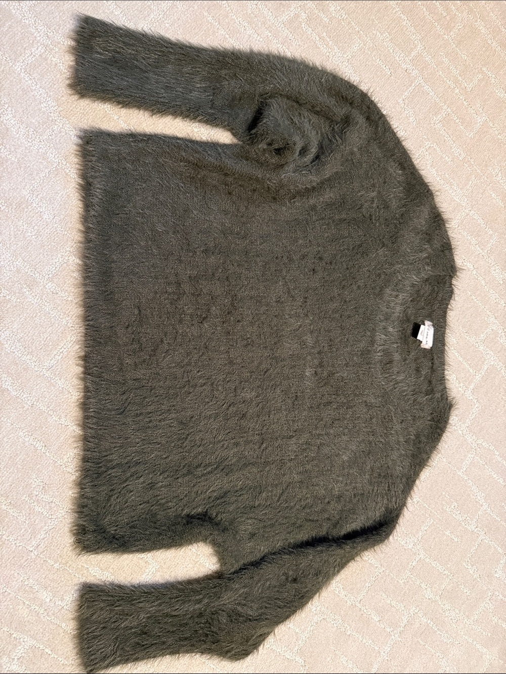 Cozy Fuzzy Crewneck Sweater - Olive Green